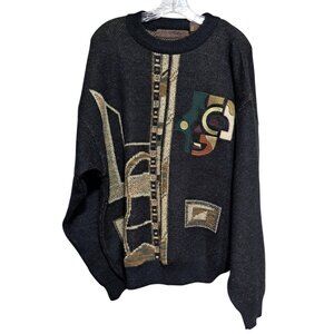 Vintage Sweater Mens Size XL Slouchy Abstract Multi-Color By Leo Chevalier